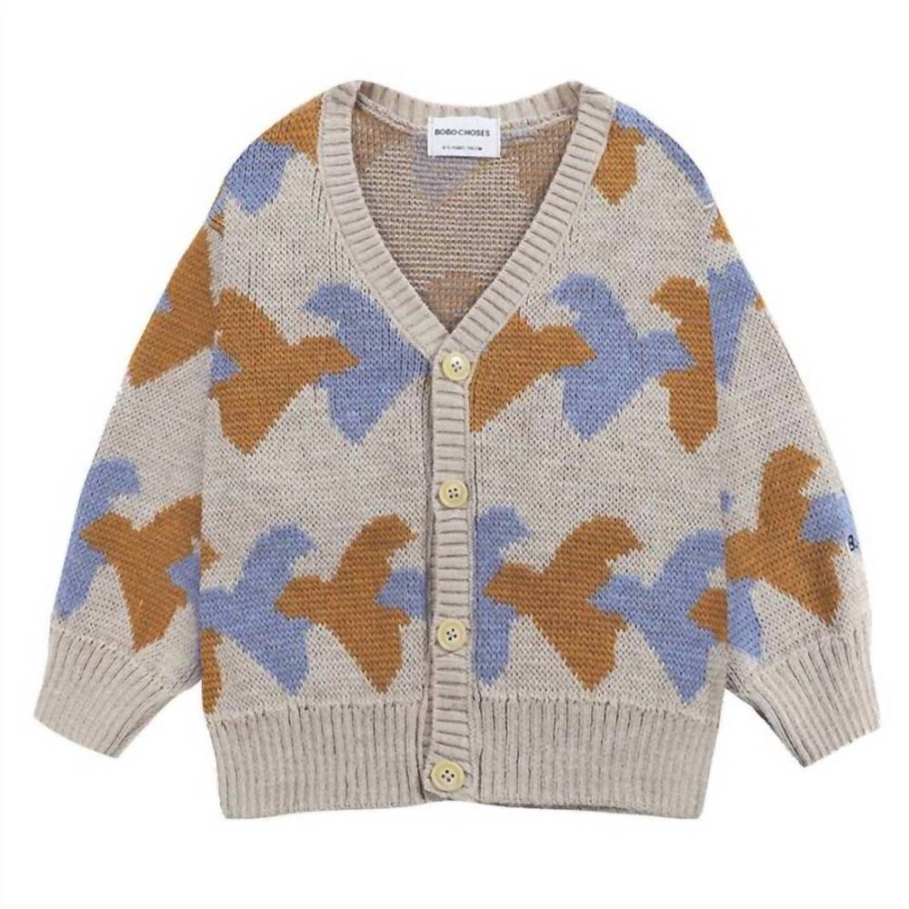 NEW BOBO CHOSES kid's birds all over knitted jumper in sand